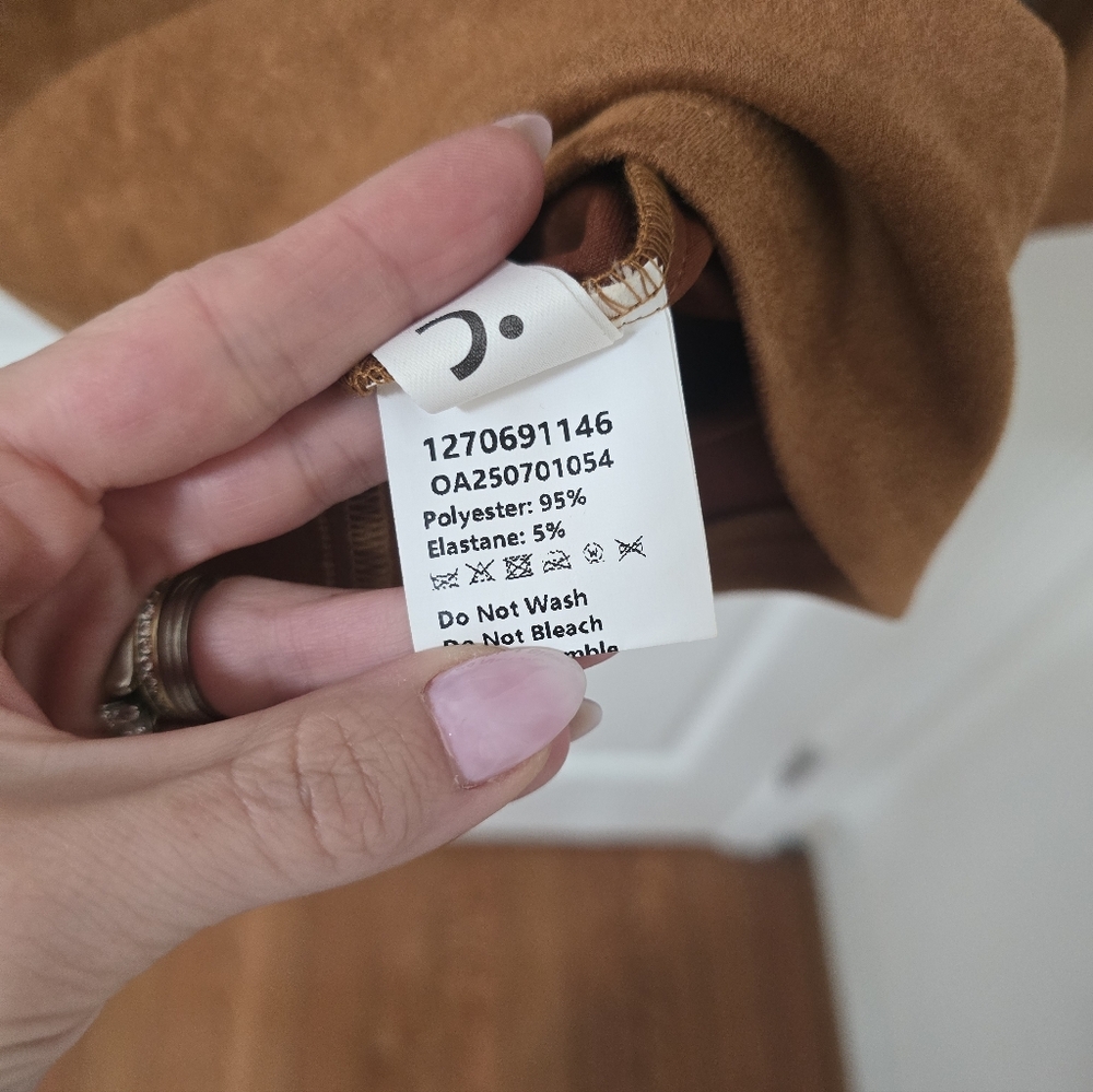 Commense Faux Suede Caramel Bell Sleeve Mini Dress New Size S - Picture 3 of 5